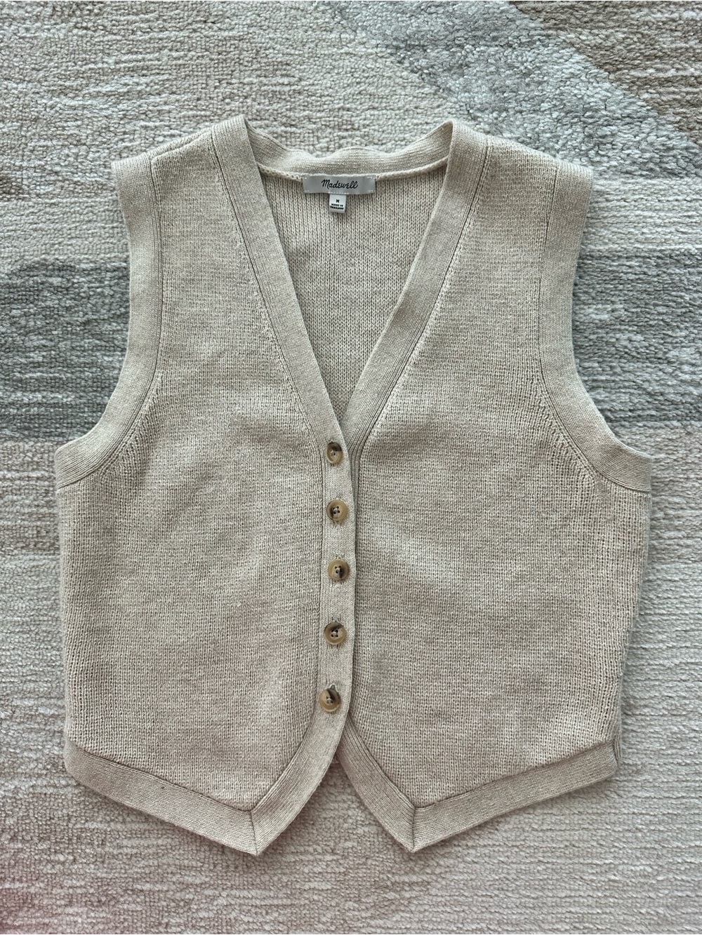 Madewell Women's Cream 52% Wool Knit Button-Front Sweater Vest Size M